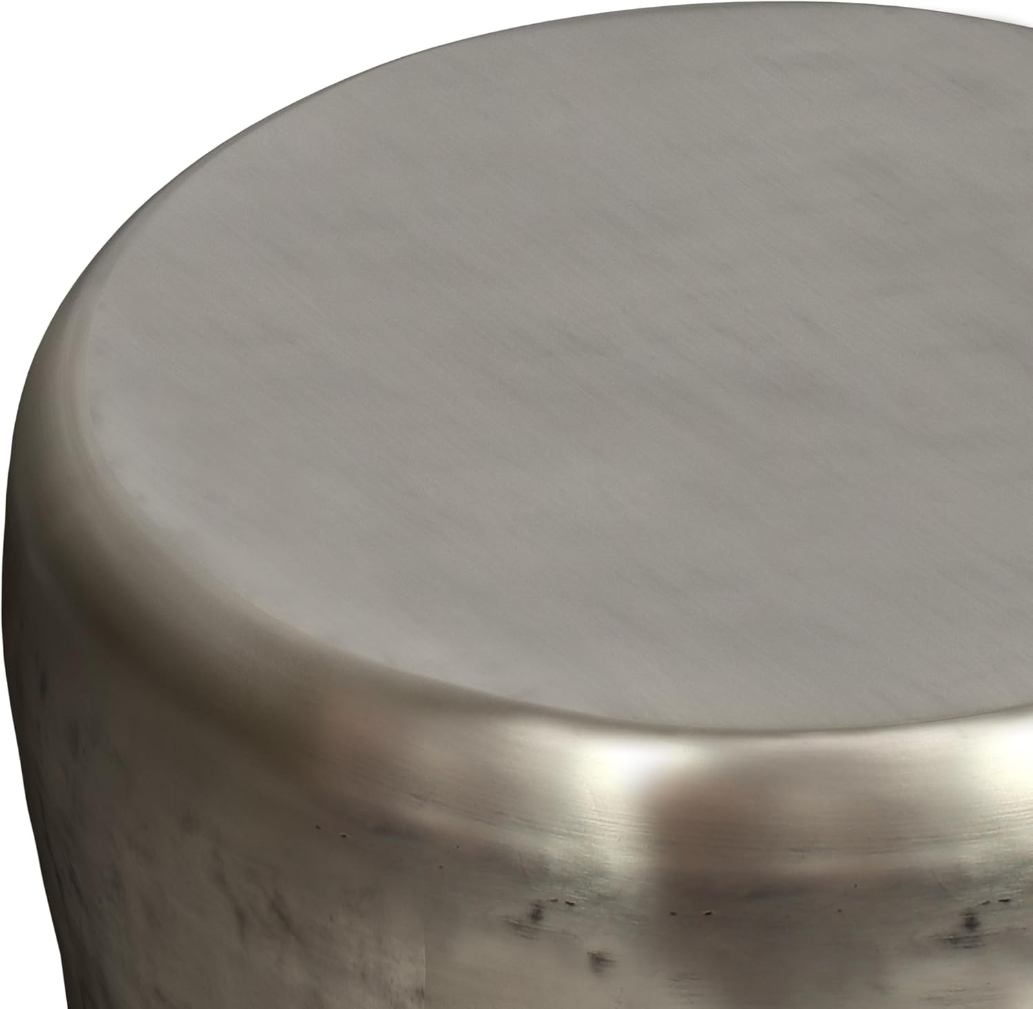 SIMPLIHOME Garvy Metal Side Table - 22 inch Wide Solid Metal Round Drum Accent Table in Antique Silver, Industrial Living Room Center Table or End Table with Textured Finish, Assembled