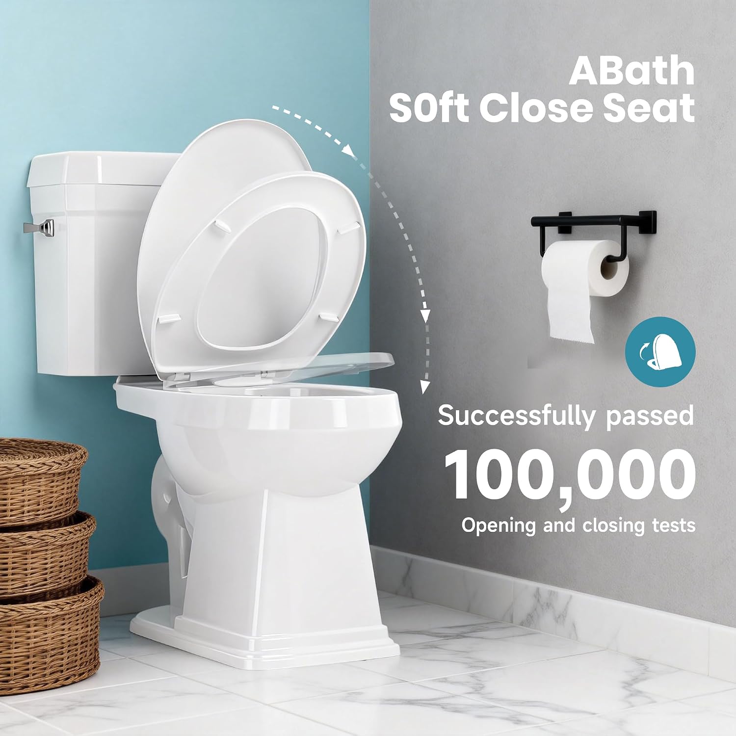 Two Piece Toilets for Bathrooms, Elongated Toilet with 17' Chair Height Soft Close Seat, 1.27 GPF Power Flush, Nano Self-Cleaning Glaze, WaterSense/1000g Map Certified, White ADA toilet 12' Rough In