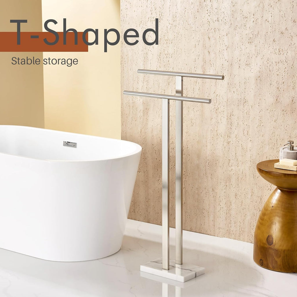 KOKOSIRI 32 Inch Bath Towel Bar Bathroom Towel Holder Rack for Cabinet Towel Rails Standing Towel Rack Free Stand with Heavy Marble Base Brushed Nickel B5009BR-L32+THS0005-BR