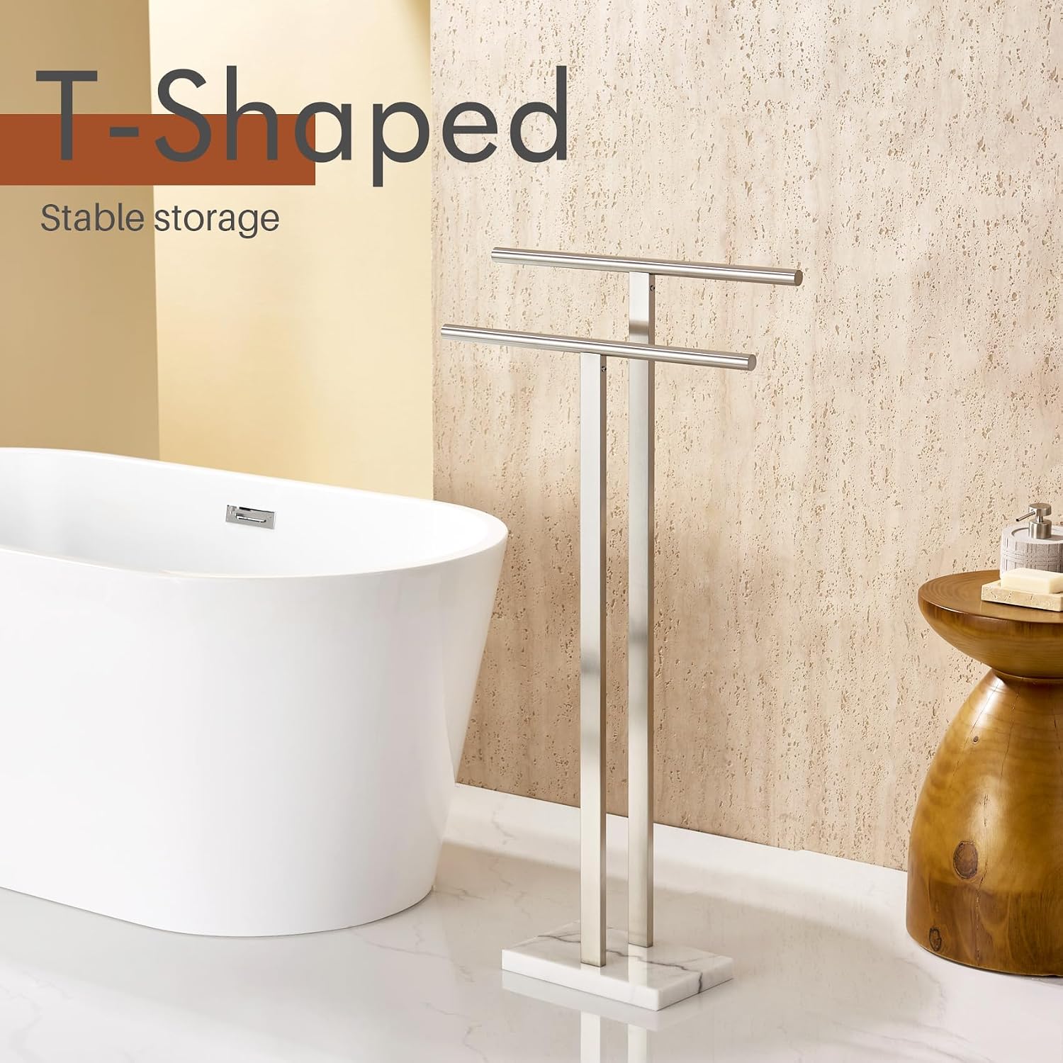 KOKOSIRI 32 Inch Bath Towel Bar Bathroom Towel Holder Rack for Cabinet Towel Rails Standing Towel Rack Free Stand with Heavy Marble Base Brushed Nickel B5009BR-L32+THS0005-BR
