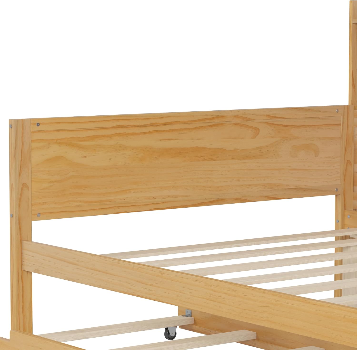 Harper & Bright Designs Twin Size Wooden Daybed with Storage Shelves, Multi-Functional Corner Bed Frame with Twin Size Trundle Bed and Study Desk for Kids Teen, Natural
