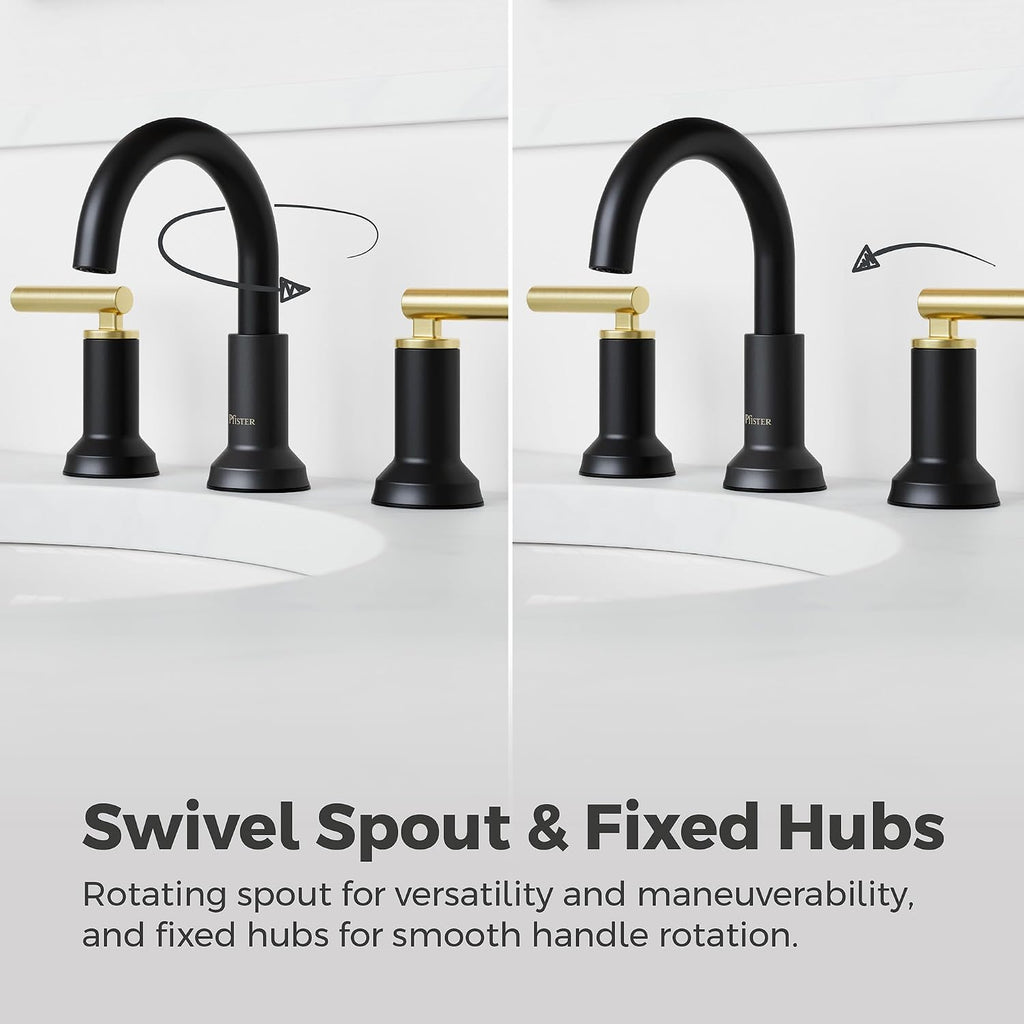 Pfister Capistrano Widespread Bathroom Sink Faucet 2-Handle 3-Hole Matte Black and Brushed Gold Finish NSF Certified with Push & Seal Drain TiteSeal Technology LF049CSOBBG