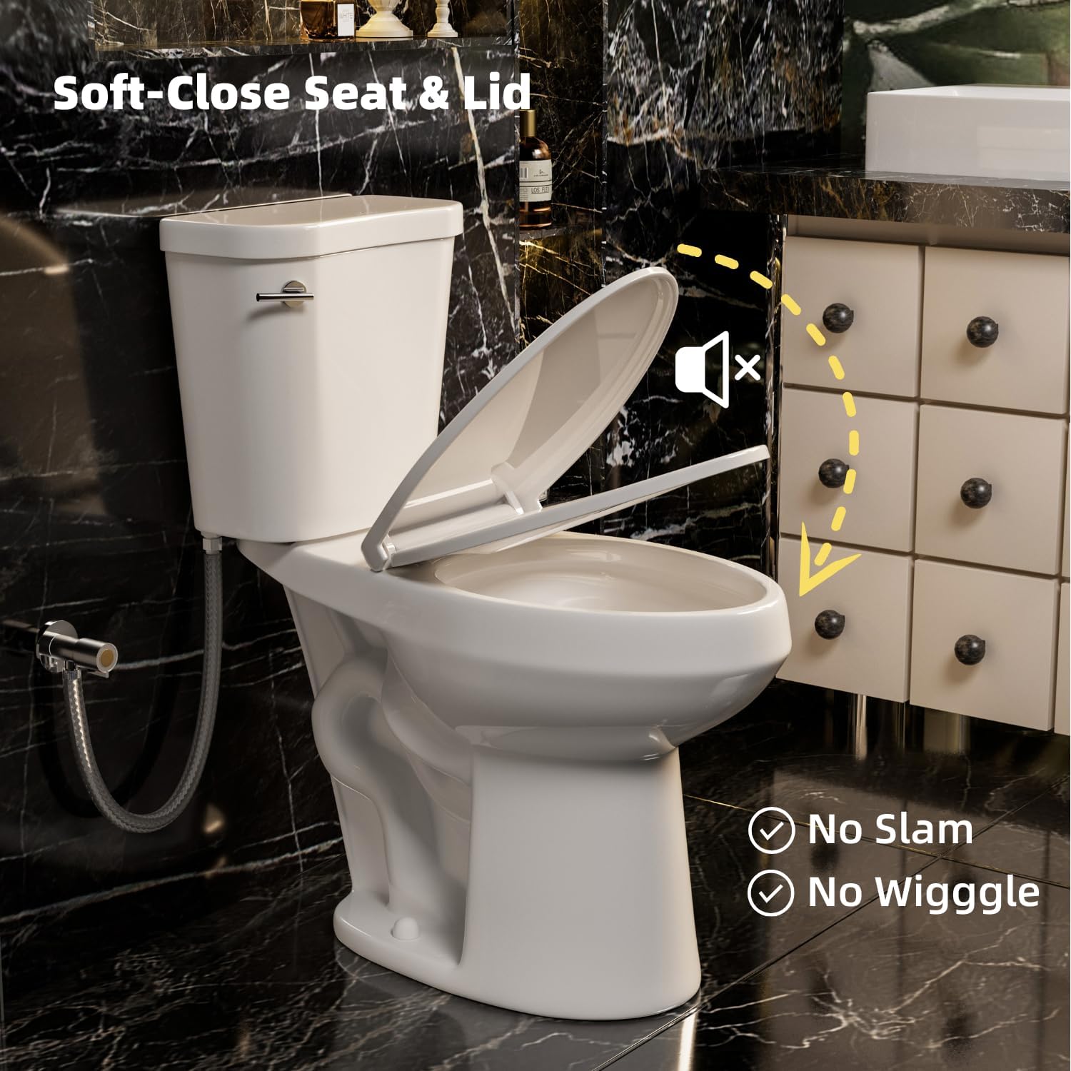 19 Inch High Toilet, Los Flexi ADA & Elongated Extra Tall Toilet for Seniors, Comfort Height Two-Piece Toilet With Soft-Close Seat,12' Rough-In, S-Trap, Siphonic Flush 1.28 GPF