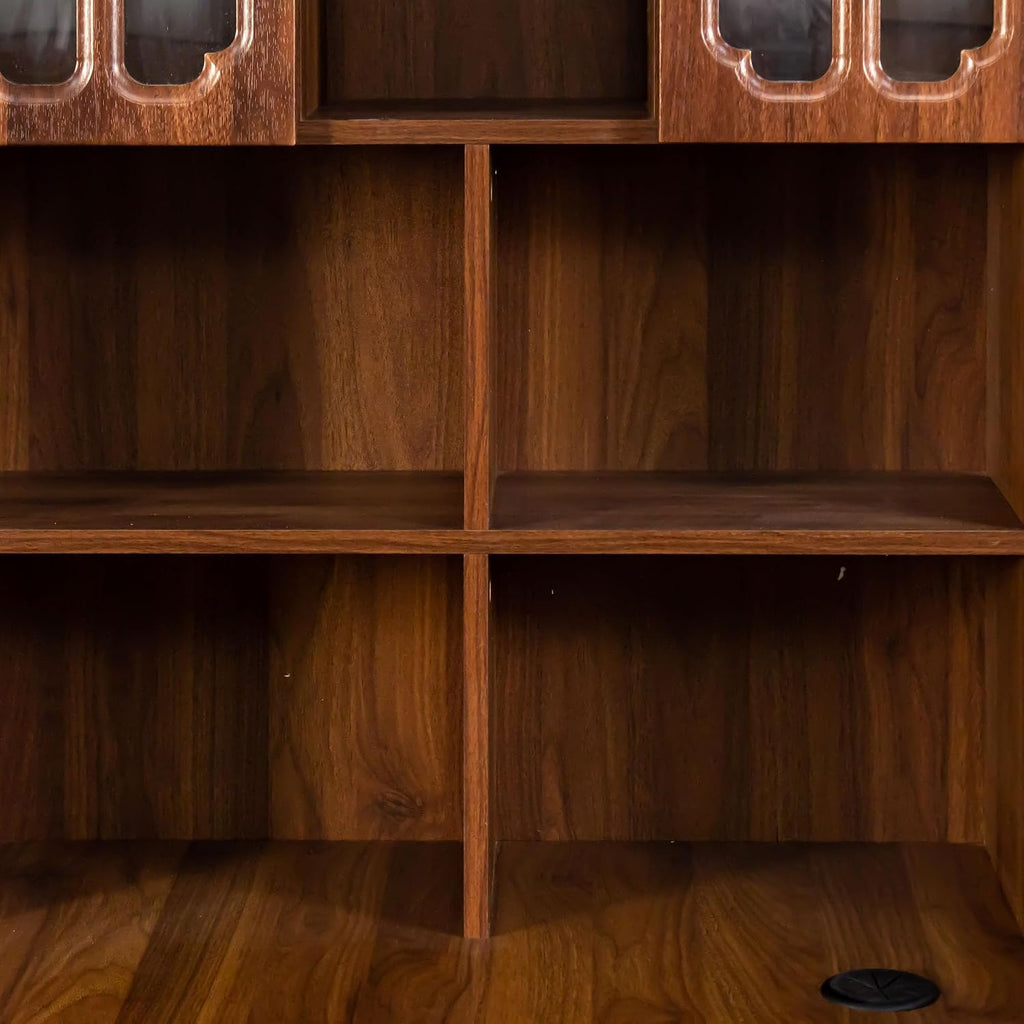 l Shaped Desk with Hutch & Drawers, Small Corner Desks for Small Space Home Office, Farmhouse Desk and Bookshelf Combo with Storage (Walnut)