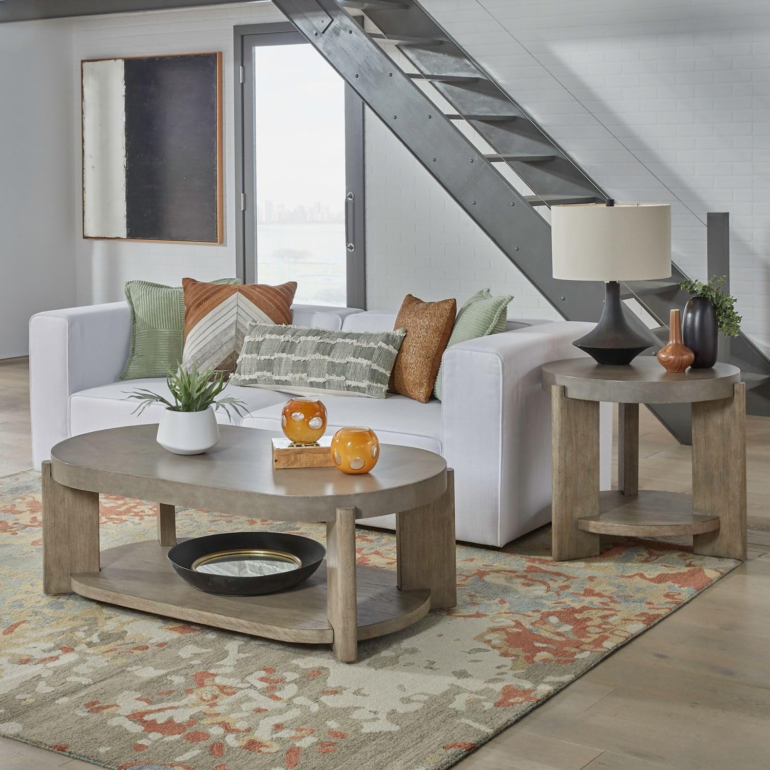 Liberty Furniture Affinity Opt 3 Piece Set - Oval Cocktail Table, 2 End Tables - Dusty Taupe Faux Concrete Tops