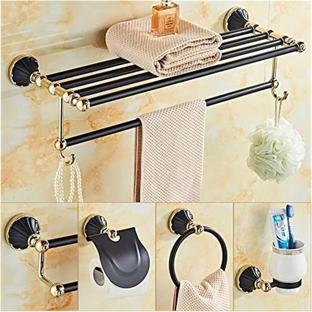 Towel Racks Black&Gold Bathroom Towel Bar Robe Hooks Holders Shelves Accessories for Bathroom(C)