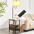 Dungoo 59' Floor Lamp with Table, Narrow End Table with Lamp Attached with USB & Type-C Ports and 2 Outlets, Rustic End Table with Storage Drawers, Bedside Nightstand for Living Room Bedroom