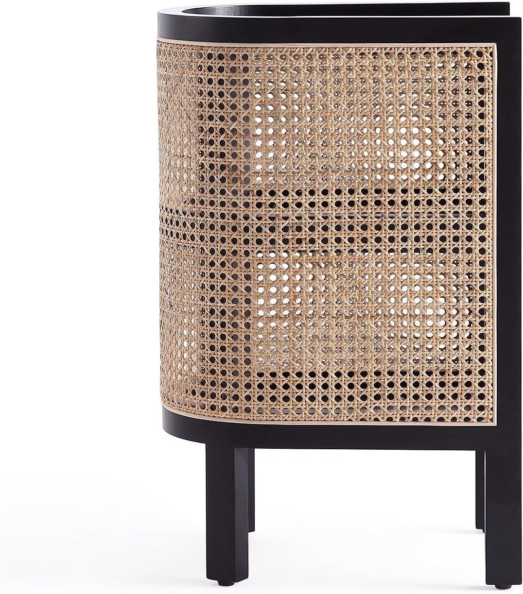 Manhattan Comfort Versailles Rattan Bedside End Table Accent Sofa Side Table for Living Room, Bedroom, Study and Home Office with 2 Shelf Storage, Black/Natural Cane