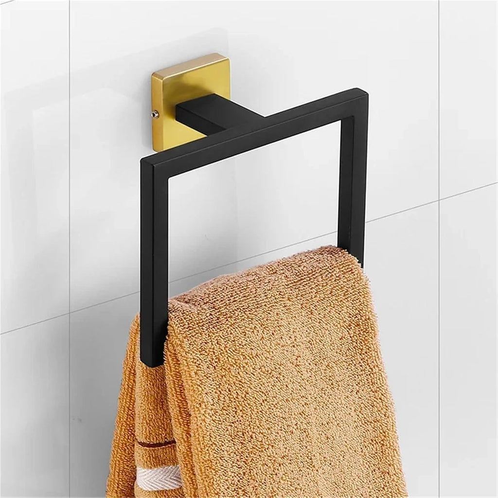 Black Gold Stainless Steel Bathroom Hardware Kit Towel Bar Toilet Paper Rack Clothes Doule Hooks Ring Square Brushed(N)