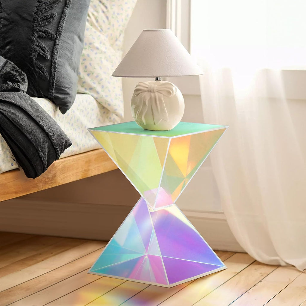 BECHAEO Iridescent Acrylic Side Table Set of 2, Small End Tables for Small Spaces, Modern Acrylic End Tables Living Room Nightstand with Irregular Design, Lightweight Farmhouse Outdoor Side Tables