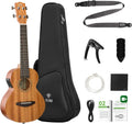 TOM 23″ Concert Electric Ukulele - with UK-500T Pro EQ & Tuner (LCD Display), Solid Mahogany Top, for Beginners & Performers. Complete Kit Includes Bag, Strap, Capo