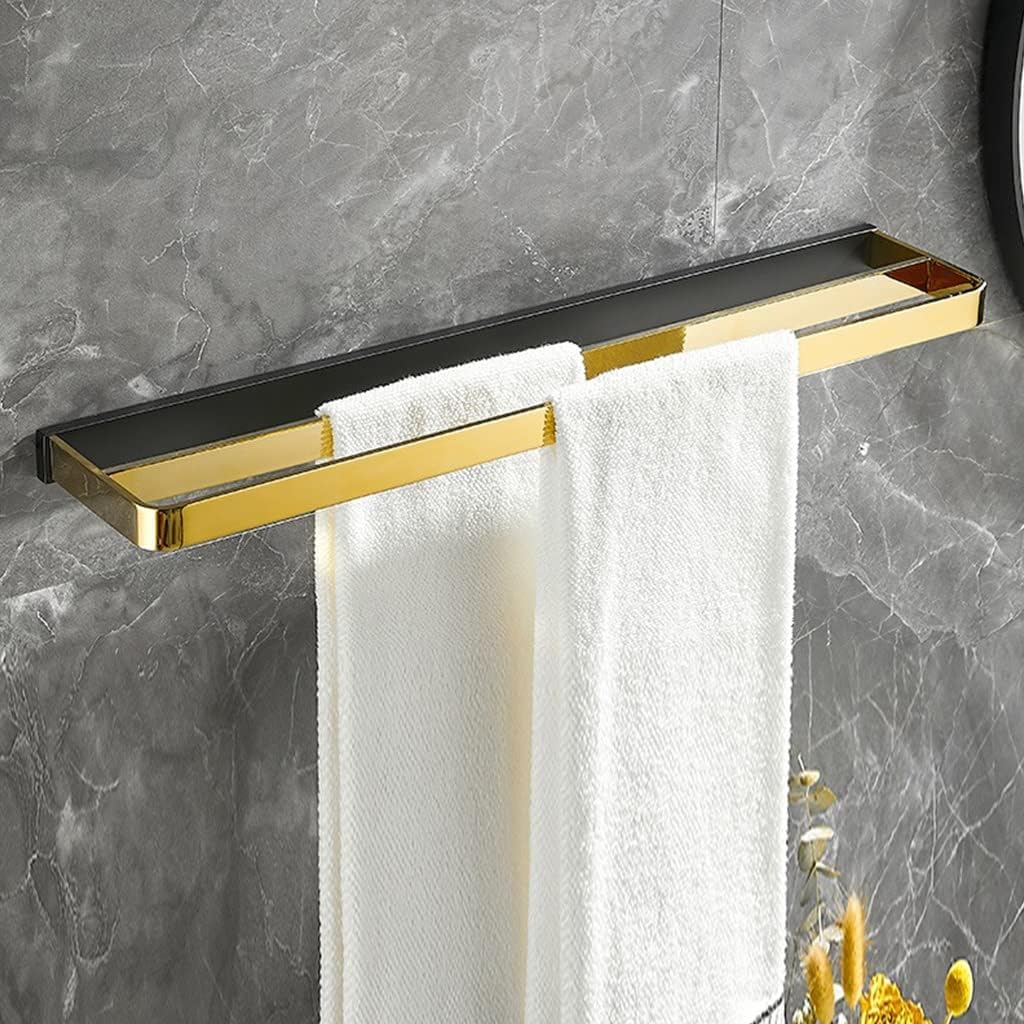 LSLYTQ Light Luxury All Copper Solid Towel Rack, Bathroom Black Gold Rail, Wall-Mounted Towel Bar
