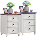 RWYHG 18' Farmhouse Night Stand Set of 2, White Wood Nightstand with 3 Drawers, Bedside End Table with Storage and Roman Column, Bed Side Tables Cabinet for Bedroom, Living Room, and Closet