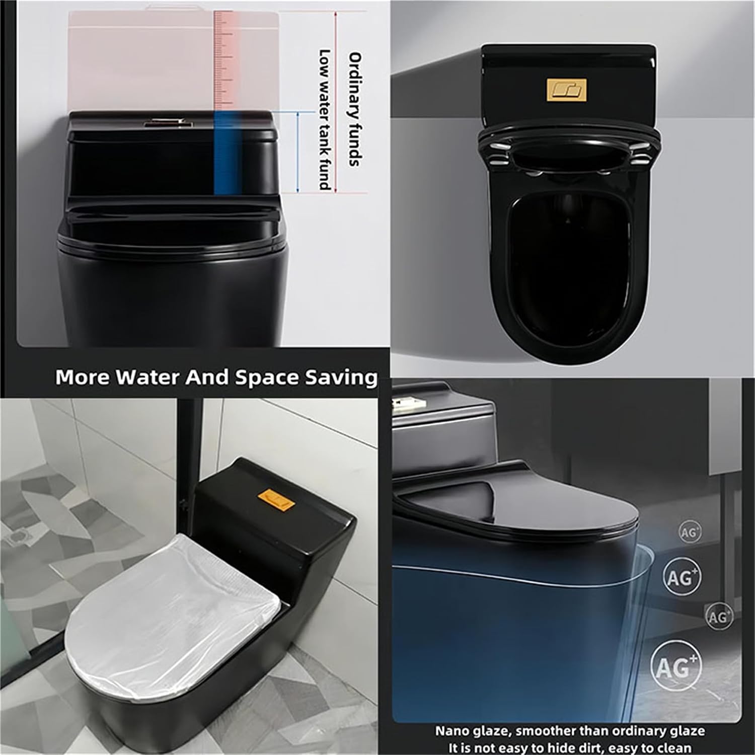 Compact One Piece Toilet, Dual Flush 1.45 Gallons GPF Elongated Standard Toilet for Bathroom, 12' Rough-In, Floor Mounted Comfort Height, Black (Seat Included)