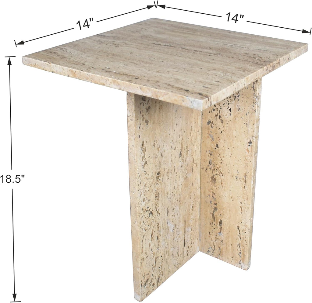 JONATHAN Y MTB1104B Cecil 18.5' Contemporary Natural Marble Handmade T-Shaped End Table, Side Table for Living Room, Bedroom, Bathroom, Travertine