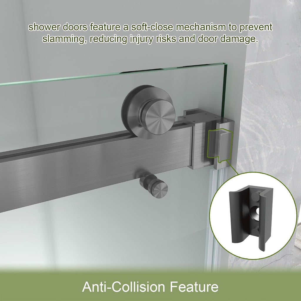 44-49' W x 76' H Frameless Shower Door with 3/8'(10mm) SCCG Tempered Glass,304 Stainless Hardware Double Sliding Shower Door for Bathroom, Includes Dual Finger Pulls(Gunmetal)