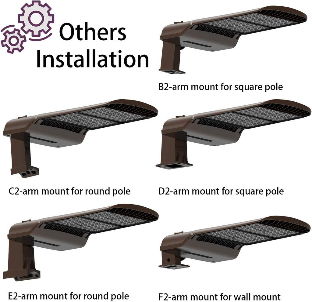 300Watt Module LED Parking Lot Light, Commercial Area Street Lights, Shoebox Lighting Fixture 4000K Daylight, 26000lm, Multiple Installation IP65 Waterproof (300W/C2-arm Mount for Round Pole)