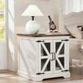 Farmhouse End Table Set with Charging Station, Living Room Tables with Hidden Storage, Wood Square Sofa Bedside Tables, Night Stand with Power Outlet and Door, White