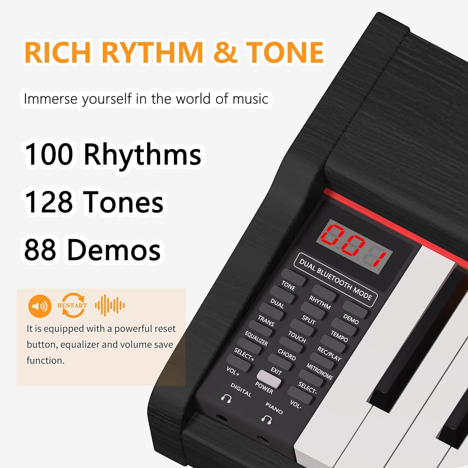 WENCAI Digital Piano 88-Key Fully Weighted Keyboard - Hammer Action Electric Piano, Full-Size Wooden Pianos for Beginner Professional Adults with Sheet Music Stand Triple Pedal, Black