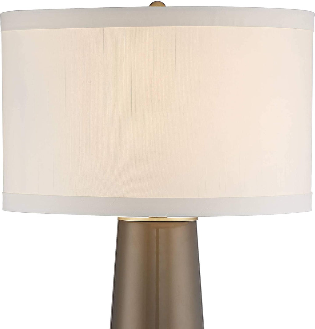 Possini Euro Design Karen 36' Tall Large Mid Century Modern End Table Lamps Set of 2 Dark Gold Glass Living Room Bedroom Bedside Nightstand House Office Home Reading Kitchen Fabric Off-White Shade