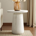 HULALA HOME Sculptural Round End Table with Pedestal Base, Faux Marble Accent Table for Modern Living Room(Beige)