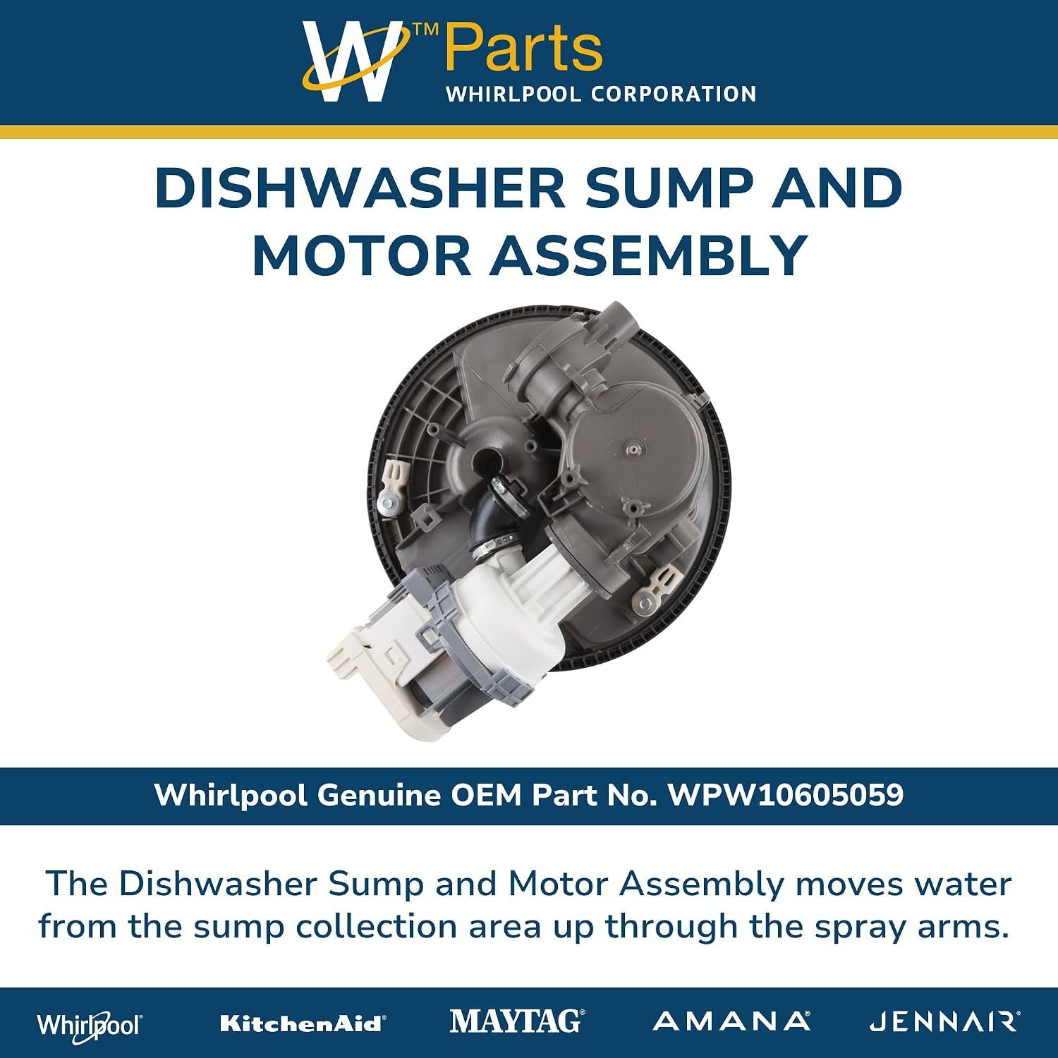 Whirlpool WPW10605059 W10872674 OEM Dishwasher Sump and Motor Assembly, Gray