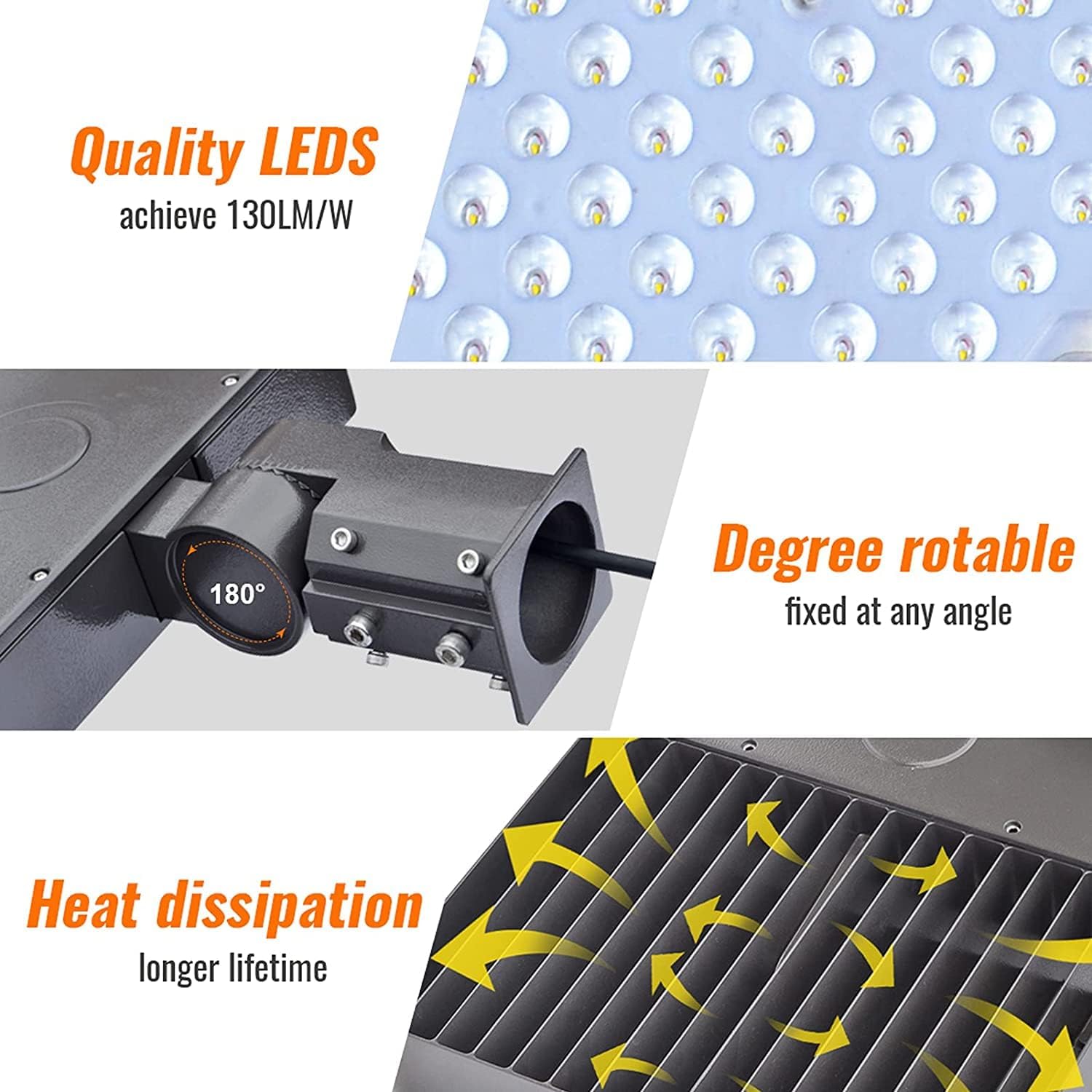 LED Parking Lot Light for Round Pole in Street 26000lm AC100-277V Shoebox Lighting for Path Garden and Outdoor Places IP65 Waterproof (200W)