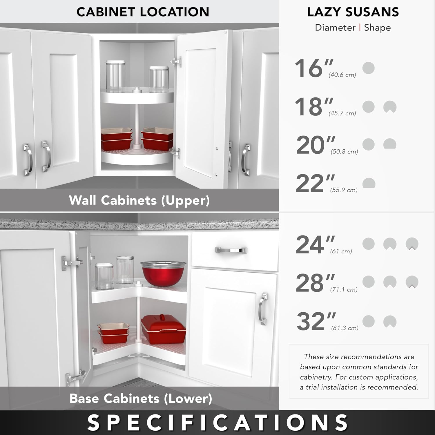 REV-A-SHELF Polymer D-Shaped 3-Shelf Lazy Susans for 38' H Corner Wall Cabinets