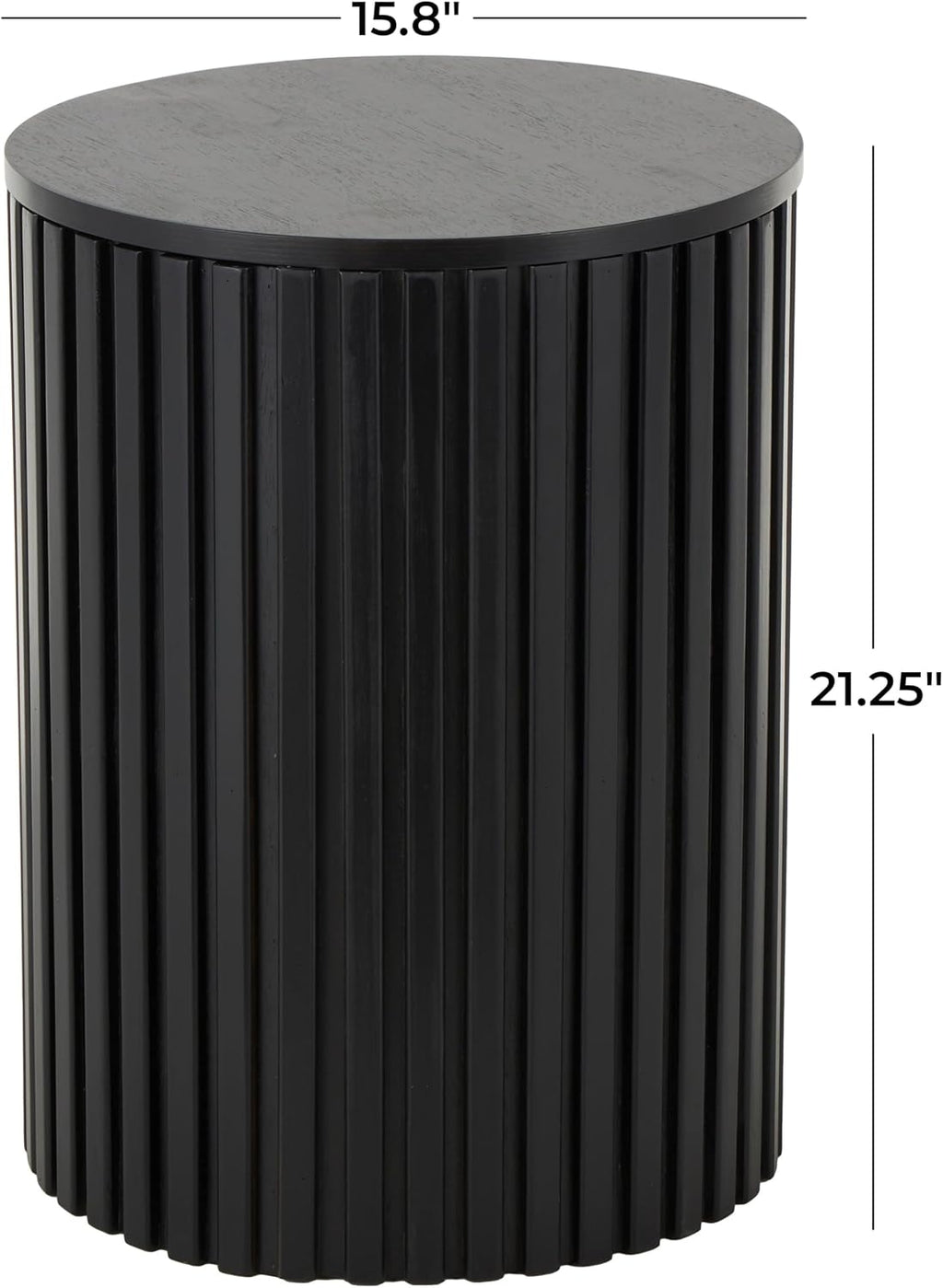 Deco 79 Wood Handmade Side End Accent Table Ribbed End Table with Slatted Base, Side Table 16' x 16' x 21', Black