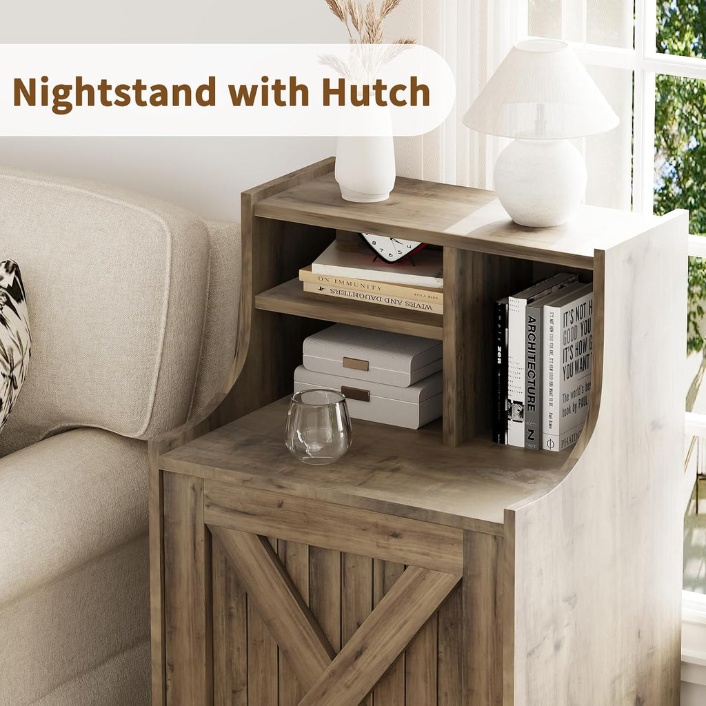 4ever2buy Nightstand Set of 2, Night Stand with Hutch, 30' Tall Bedside Table End Table for Bedroom Living Room Sofa Office, Oak