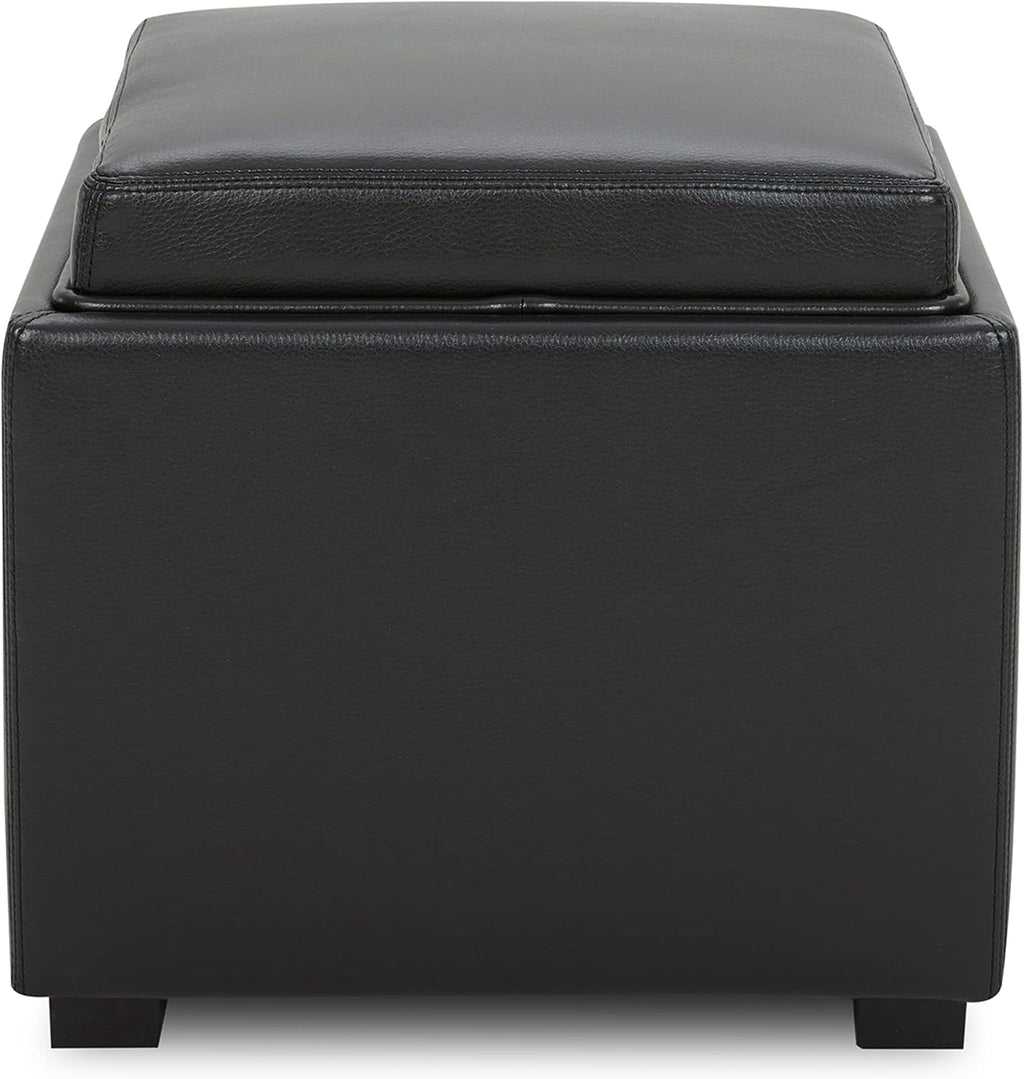 CHITA Storage Ottoman Cube with Tray Lid, Set of 2, Small Footstool with Storage, Square End Table for Living Room and Bedroom, Faux Leather in Black