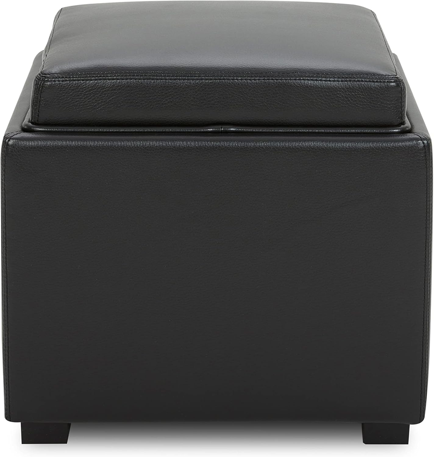 CHITA Storage Ottoman Cube with Tray Lid, Set of 2, Small Footstool with Storage, Square End Table for Living Room and Bedroom, Faux Leather in Black