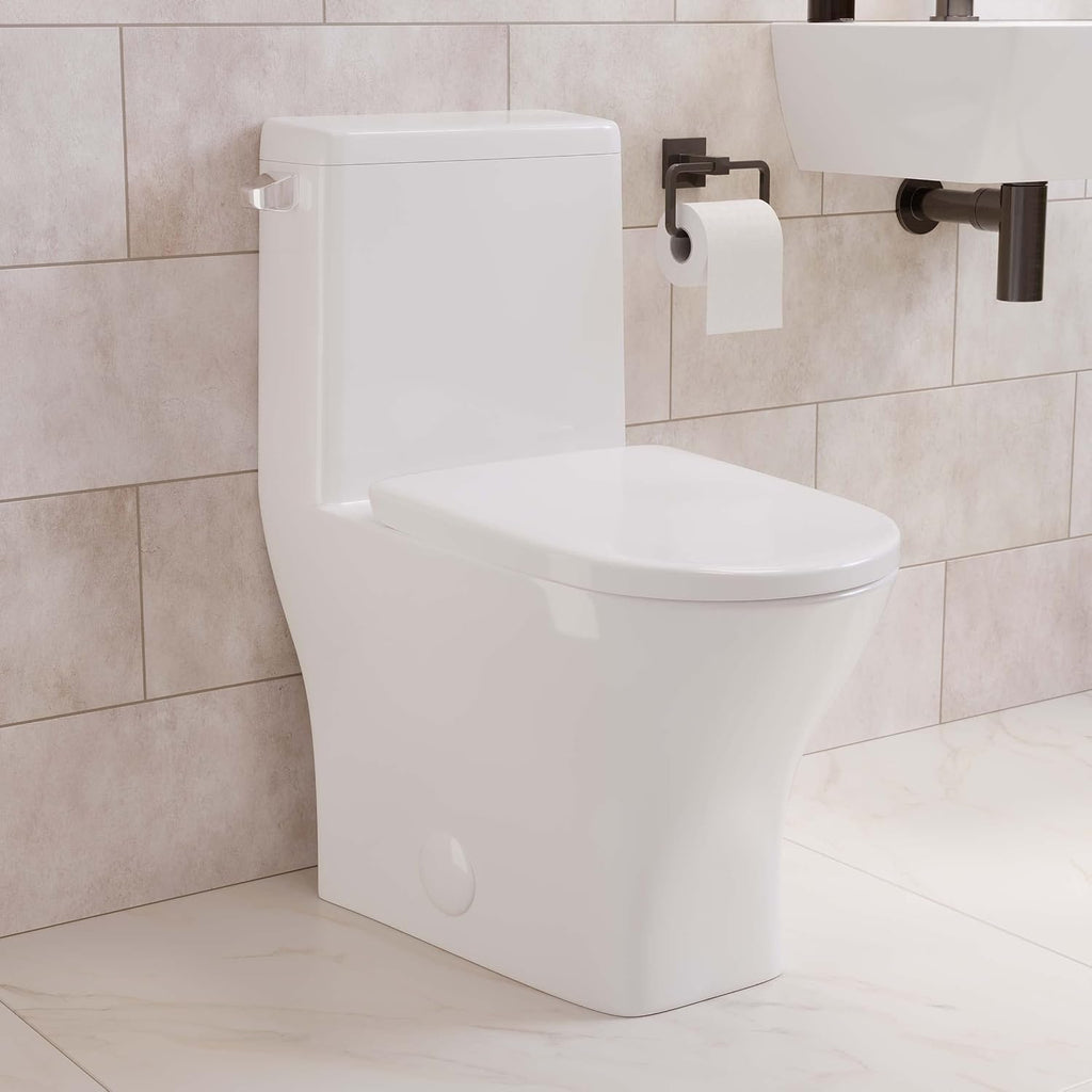 Malta II One-Piece Round Toilet with Left Side Flush, 10' Rough-In 1.28 gpf