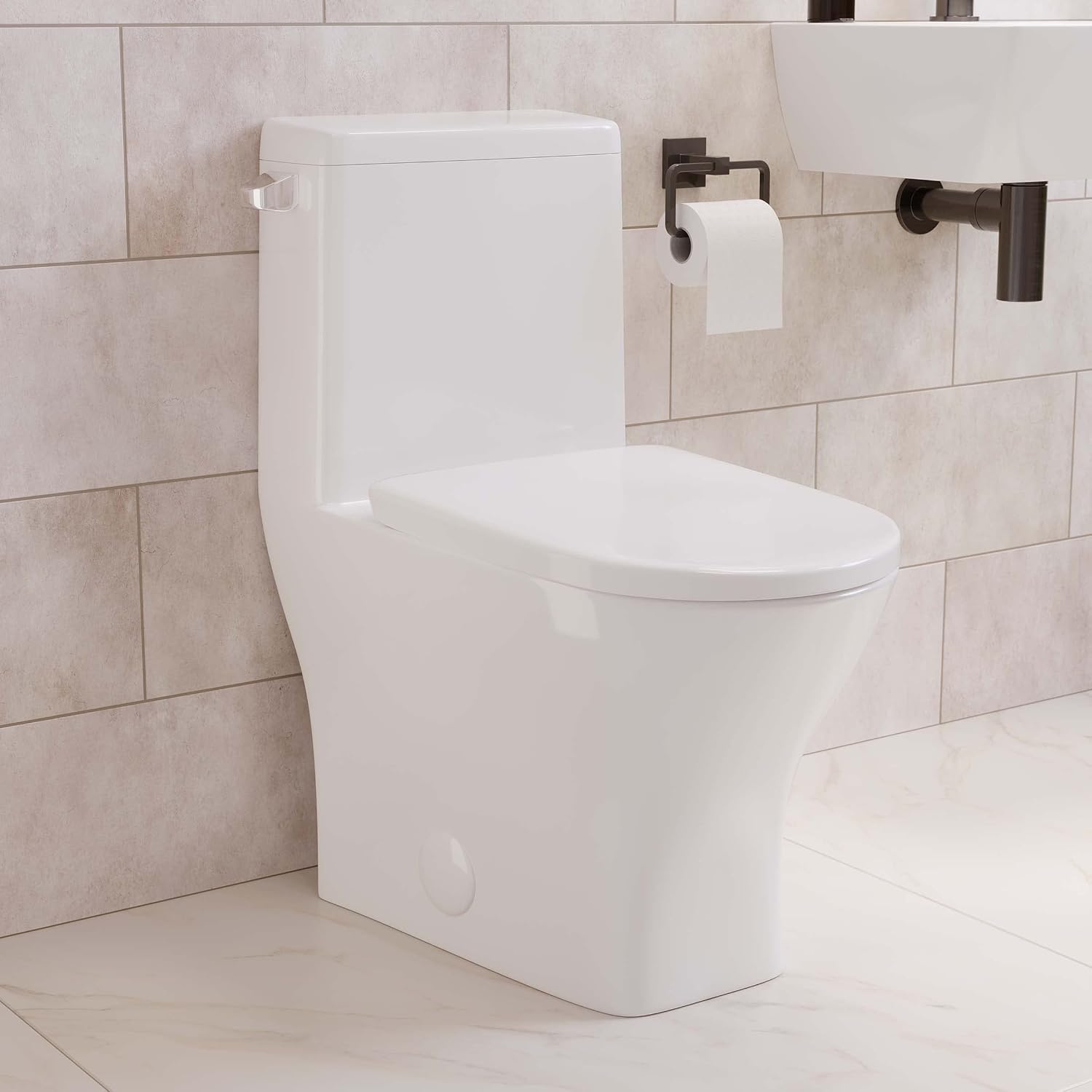 Malta II One-Piece Round Toilet with Left Side Flush, 10' Rough-In 1.28 gpf