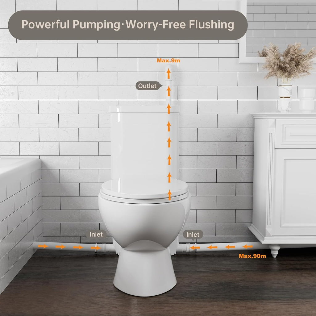 Simple Project 600w Upflush Toilets For Basement, Macerating Toilets Upflush System Kit - Included Silent & Powerful Basement Toilet Pump System With 4 Water Inltes For Upflow Toilet, Shower, Sink