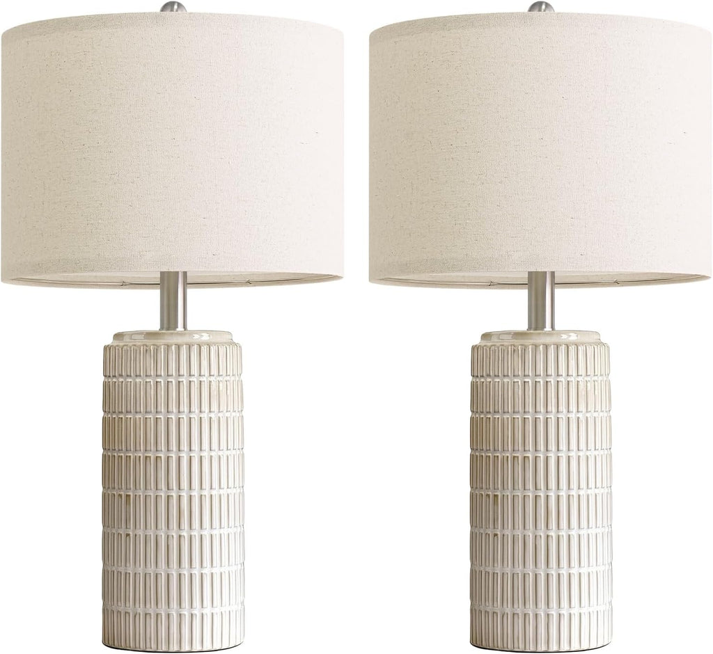 PoKat 23'' Dimmable Table Lamps with Remote for Living Room, Modern Stepless Adjustable Bedside Lamps Set of 2 for Bedroom, Nightstand Lamps for Office Nursery Desk Console Kids, White (No Battery)