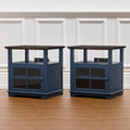 HIFYOBRO Living Room Side Table, 21''End Table Set of 2 with Charging Station for Bedroom, Farmhouse Rustic Wood Sofa Side Table Set of 2 with Large Storage, Blue