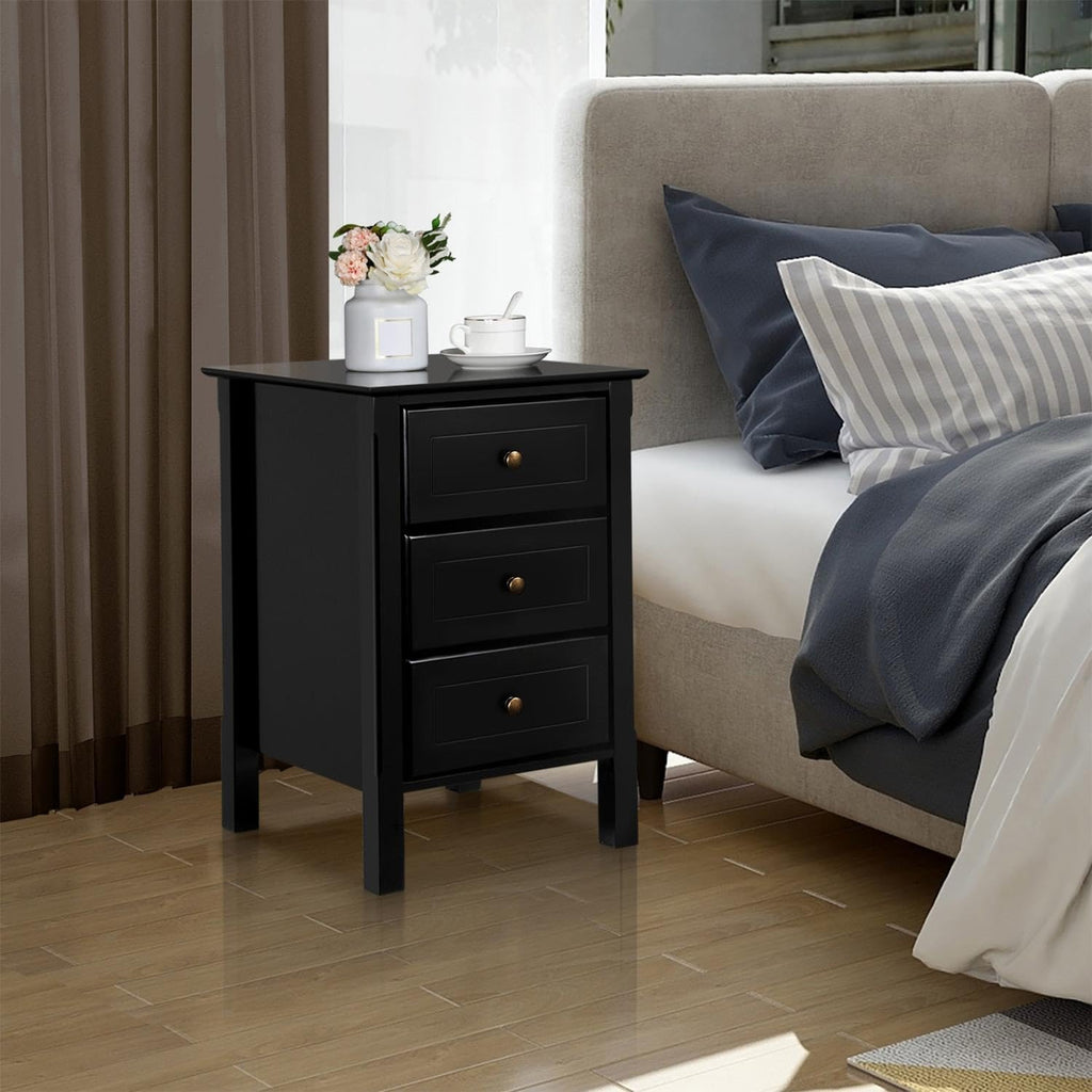 Yaheetech Nightstand Set of 2,Wooden 3-Drawer Bedside Table with Solid Wood Legs, Bedside Cabinet Cupboard Storage Organizer for Bedroom Home Office Small Space, Easy Assembly, Black