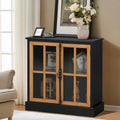 MAISON ARTS Accent Cabinet with 2 Doors, Farmhouse Decorative Storage Cabinet for Entryway Living Room Modern Kitchen Sideboard Buffet Cabinet, Solid Wood Frame, Glass Doors Black