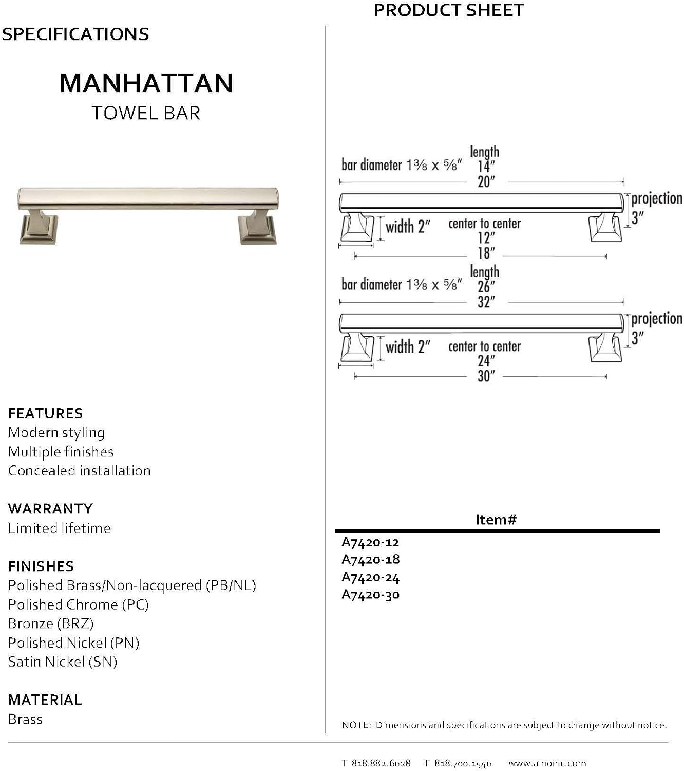 Alno A7420-18-PC Manhattan Modern Towel Bars, Polished Chrome