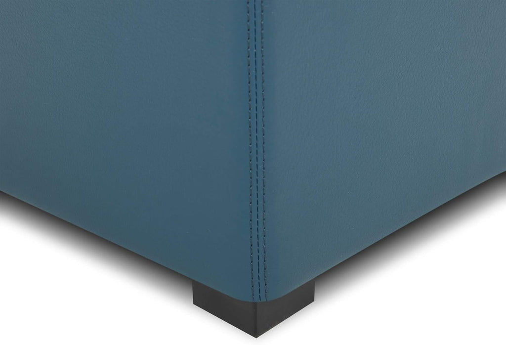 CHITA Storage Ottoman Cube with Tray Lid, Set of 2, Small Footstool with Storage, Square End Table for Living Room and Bedroom, Faux Leather in Dark Blue