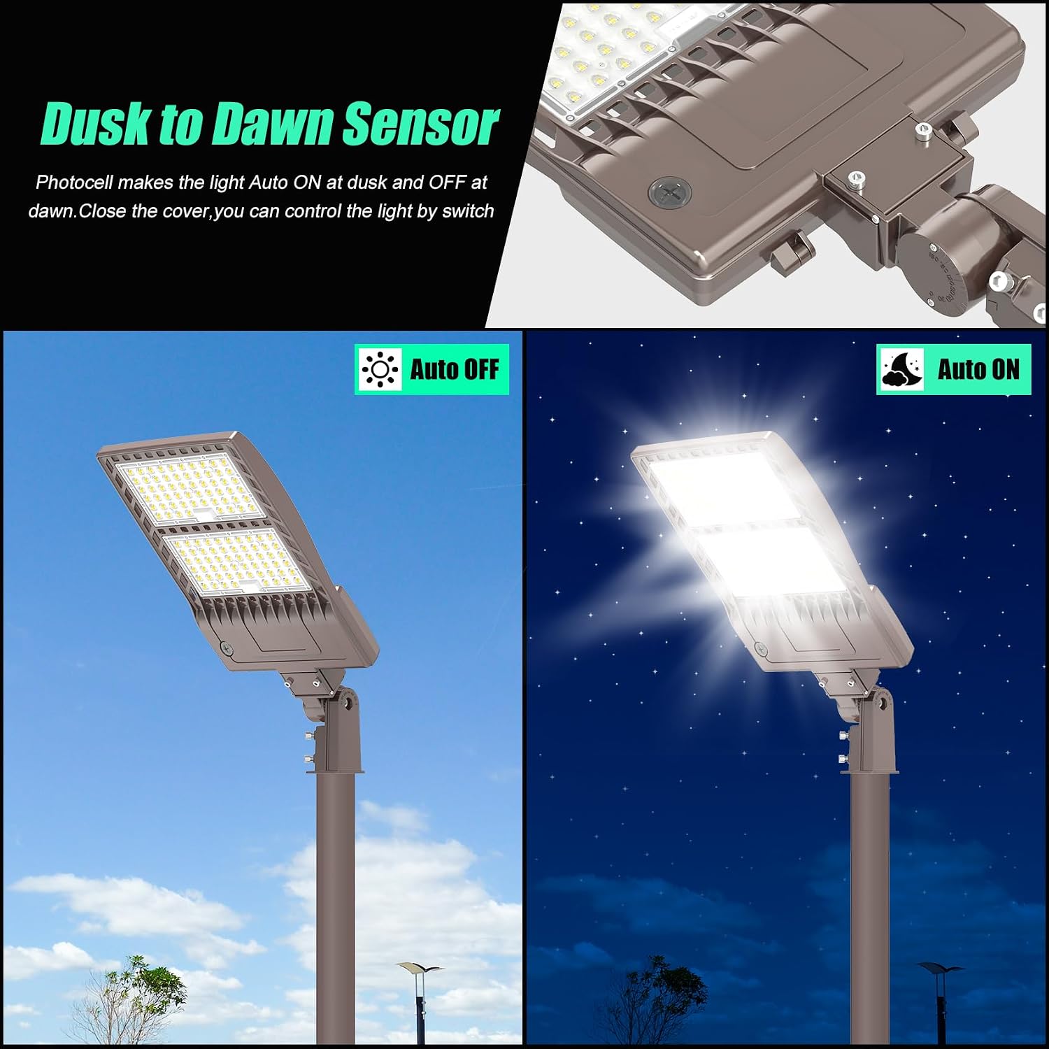 BBESTLED 2 Pack 320W LED Pole Light Outdoor Parking Lot Lights Dusk to Dawn 44800LM IP65 5000K Shoebox LED Light with Slip Fit Mount Area Street Stadium Roadway Lighting 100-277VAC Input