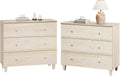 WAMPAT Set of 2 Nightstands with 3 Wide Drawers for Bedroom, Modern Wood Bedside Tables Chest Dressers Night Stands, Large Sofa Side End Tables for Living Room, Light Oak, 35 Inches