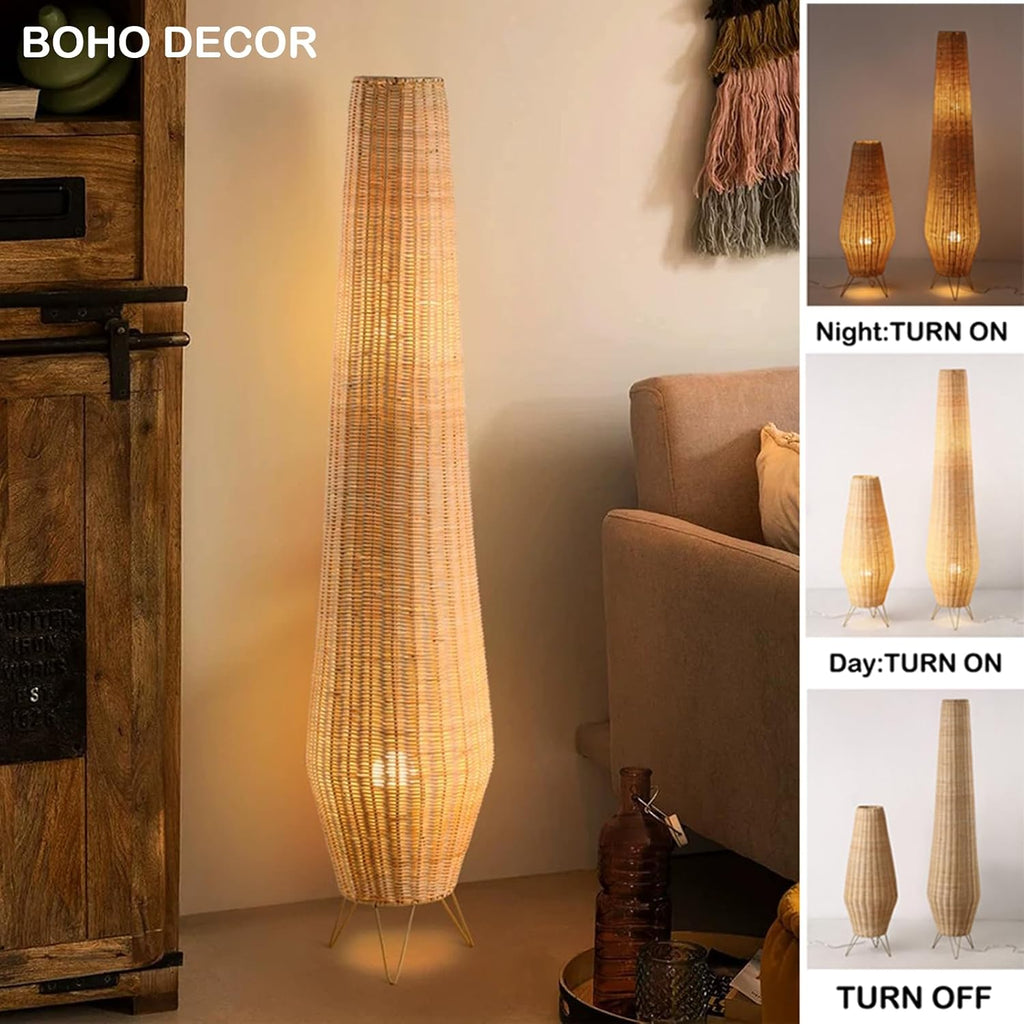 47In Rattan Floor Lamps for Living Room,Modern Farmhouse Floor Lamp | Bohemian Weave Wicker Standing Lamp with Foot Switch Standing Lamps for Bedroom,Office Decor Boho