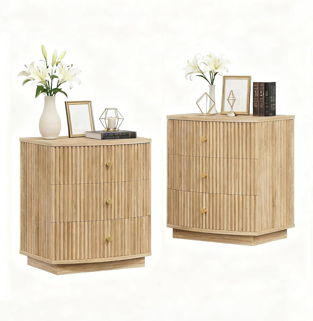 Dresser for Bedroom,6-Drawer Dresser, Mondern Wide Chest of Drawers with Fluted & Curved Design, Large Storage Chest for Bedroom, End Table for Living Rooms, （Natural*2）