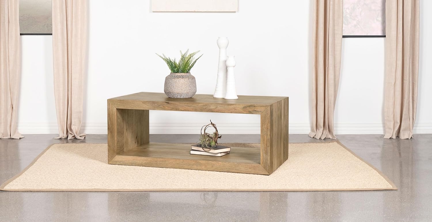 Coaster Home Furnishings - Benton - Mango Wood - Rectangular Coffee Table with Open Lower Shelf and Rectangular Tabletop - Living Room - 46 Inch - Natural - 704838