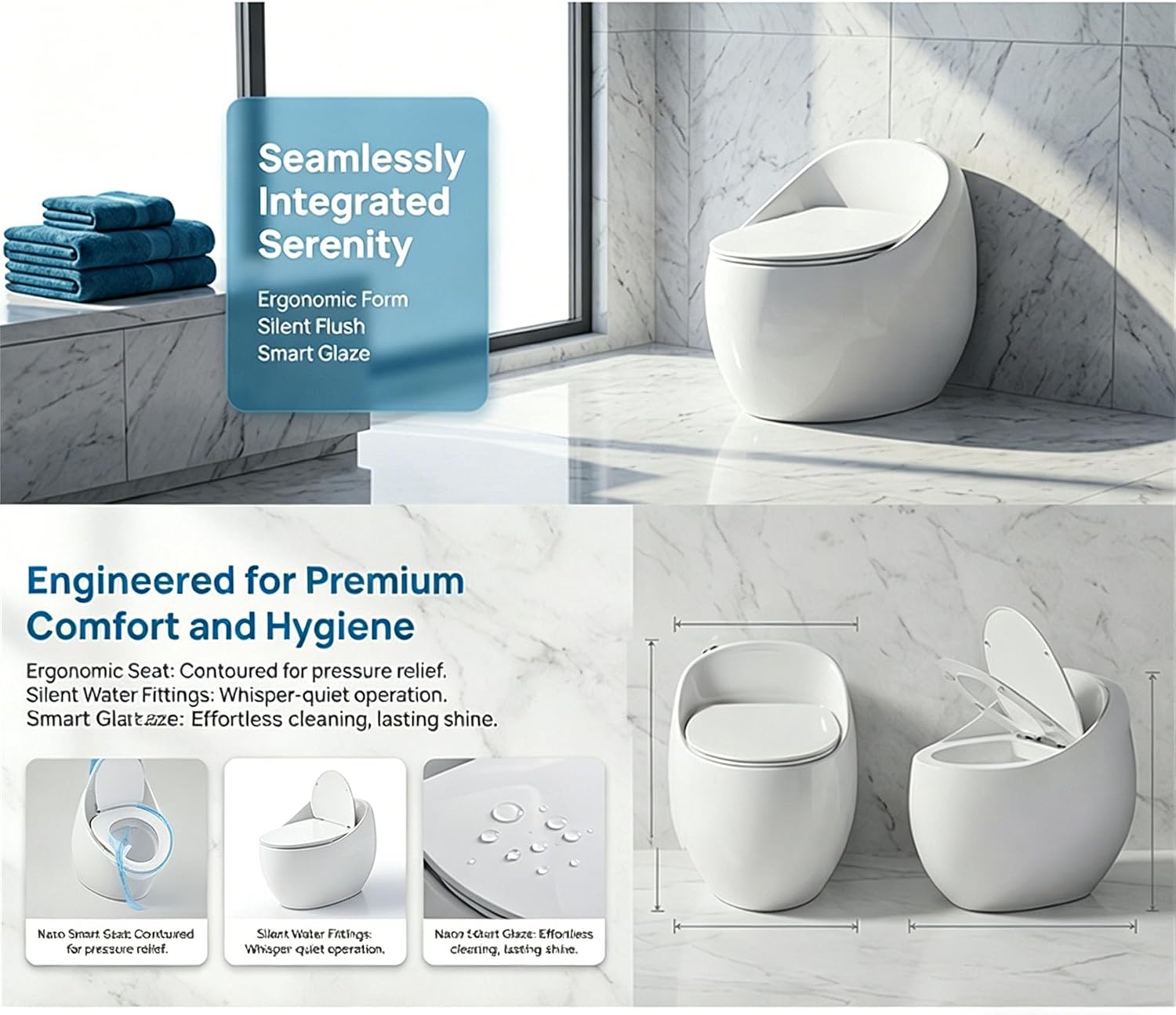 Compact One Piece Toilet, Pressure Assisted Flush 1.45 Gallons GPF Elongated Standard Toilet for Bathroom, 12' Rough-In, Floor Mounted Comfort Height, White (Seat Included)