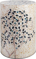 PEMAR Mother of Pearl Cylinder Drum End Table Nacre Side Stool Round Accent Table Coffee Bedside Nightstand and Vanity Stool Olive Tree 13' Diameter x 19.3' High