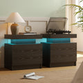 Cubehom Nightstands Set of 2, Bedside Tables with LED Lights, Night Stands with 2 Wood Drawers, End Tables Set of 2 for Living Room/Bedroom