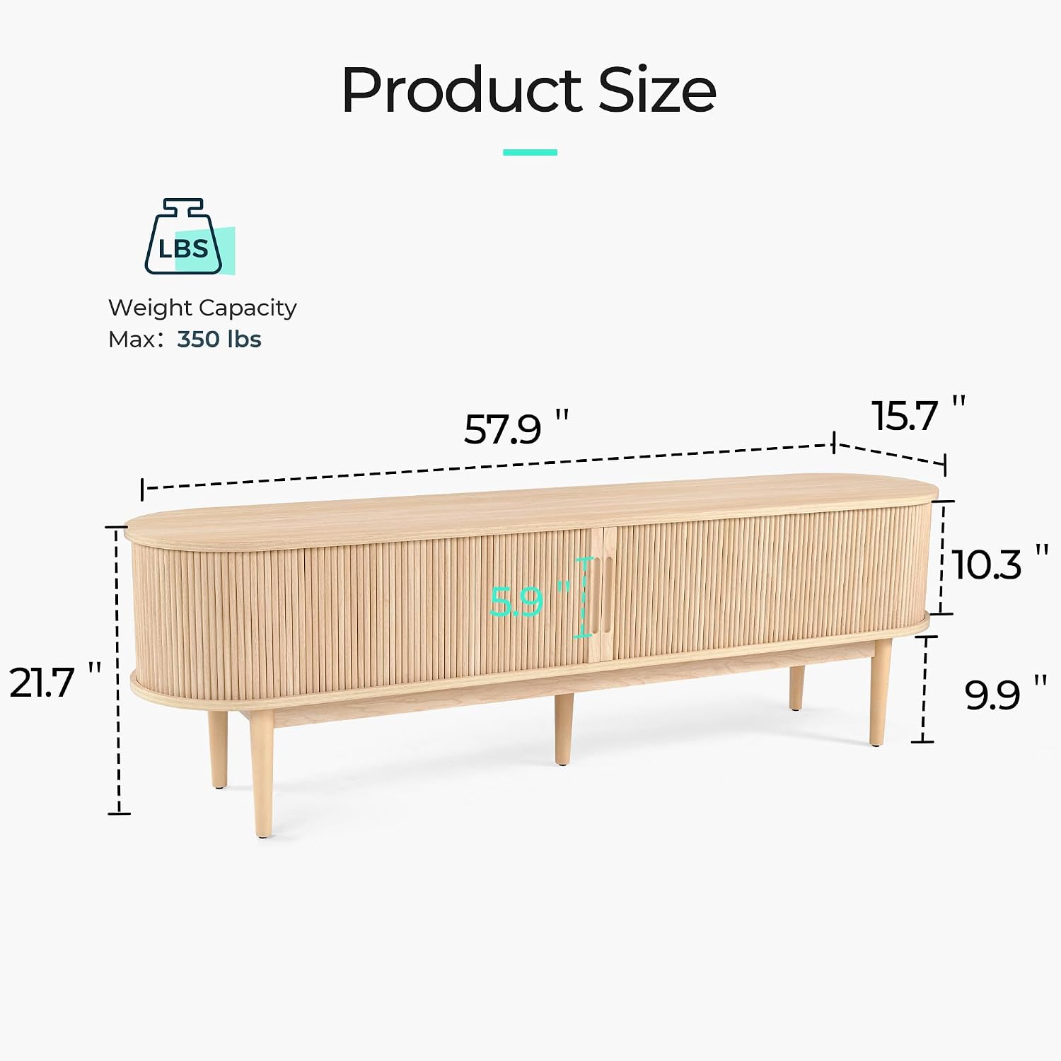 LINSY HOME Fluted Living Room Table Set of 3, Includes Mid Century Modern TV Stand with Storage for Up to 65 inch TV, 58' Entertainment Center, Round TV Side Table, End Table Set of 2, Oak